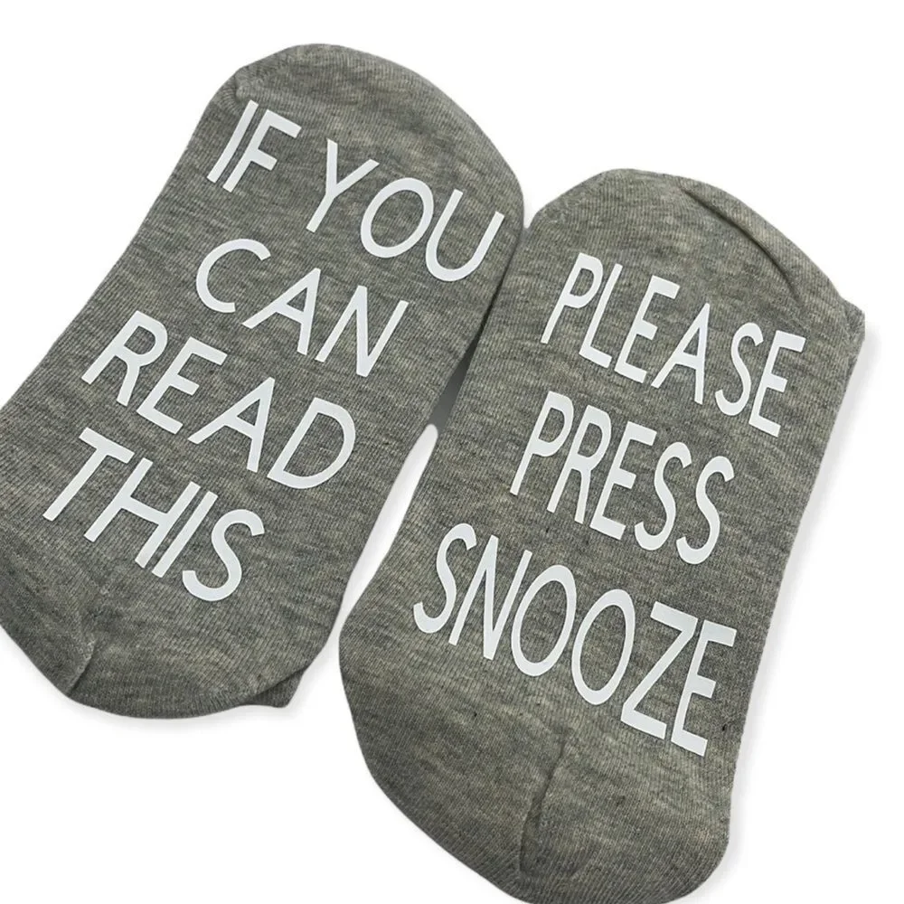 NWT Wool + Pepper Co. PLEASE PRESS SNOOZE Heather Grey Ribbed Crew Socks